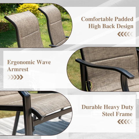 Sling Fabric High-back Padded Patio Fixed Chairs