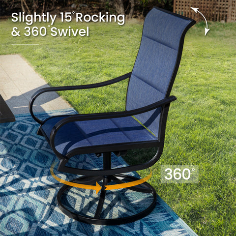 7-Piece Patio Dining Set with Denim Blue Textilene Swivel Chair