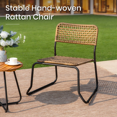 3-Piece Stackable Outdoor Rattan Patio Bistro Set with Solid Acacia Table