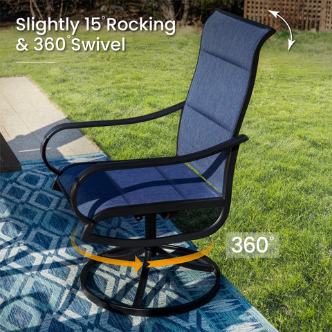 Padded Textilene Fabric Patio Dining Swivel Chairs