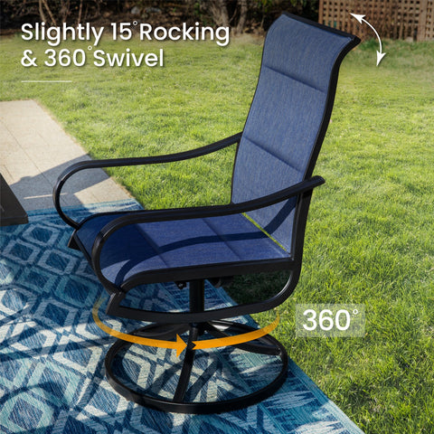 9-Pcs Patio Dining Set with Expandable Table & Denim Blue Textilene Swivel Chair