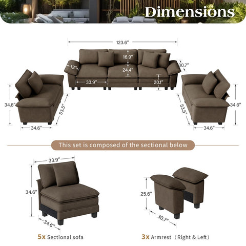 Modern Chenille Modular Cloud Sofa Set with Deep Seats for Living Room