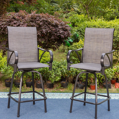 Grey Textilene Sling Fabric Patio Swivel High Bar Stools