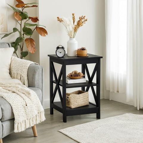 Black End Table Side Table for Living Room, Set of 2