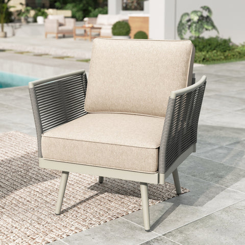 5 Seats Wicker Patio Conversation Sofa Set with Classic Rope Rattan Style