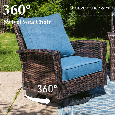 5 Seats Wicker Patio Conversation Sofa Set with Swivel Chairs