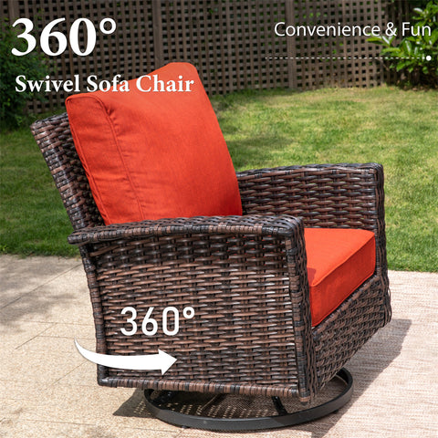 5 Seats Wicker Patio Conversation Sofa Set with Swivel Chairs