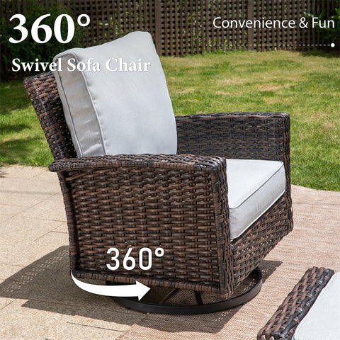 5 Seats Wicker Patio Conversation Sofa Set with Swivel Chairs