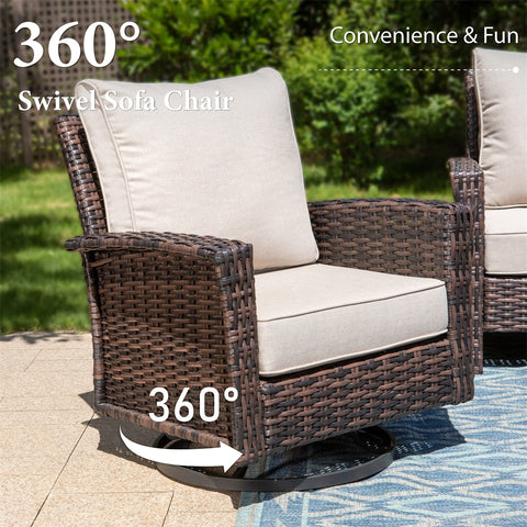 5 Seats Wicker Patio Conversation Sofa Set with Swivel Chairs