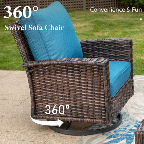 5 Seats Wicker Patio Conversation Sofa Set with Swivel Chairs