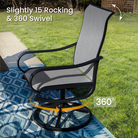 8-Piece 13ft Umbrella Patio Dining Set with Denim Blue / Grey Textilene Swivel Chair