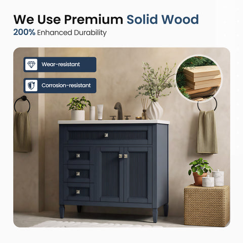 Traditional Free Standing Single Bathroom Vanity with One-Piece Ceramic Top and Integrated Sink