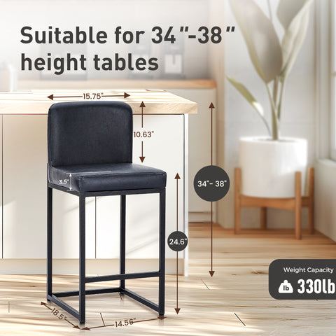 24 Inch Counter Height PU Leather Bar Stool with Backrest