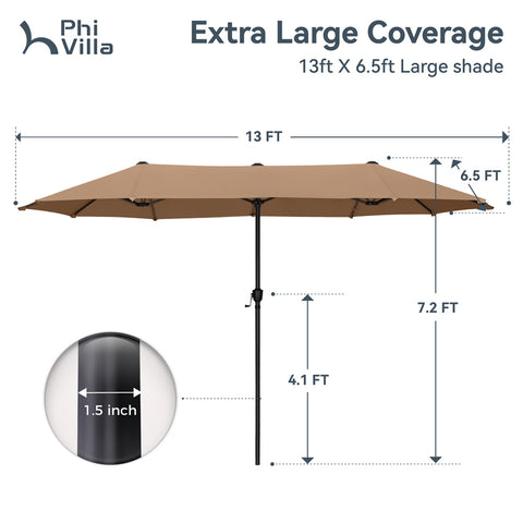 13ft Large Double-Sided Outdoor Patio Umbrella