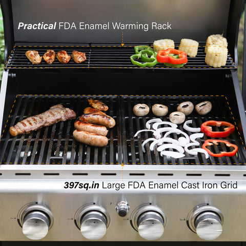 4-Burner Outdoor Propane Gas BBQ Grill with Side Burner