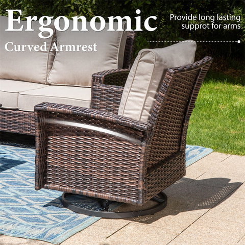 5 Seats Wicker Patio Conversation Sofa Set with Swivel Chairs