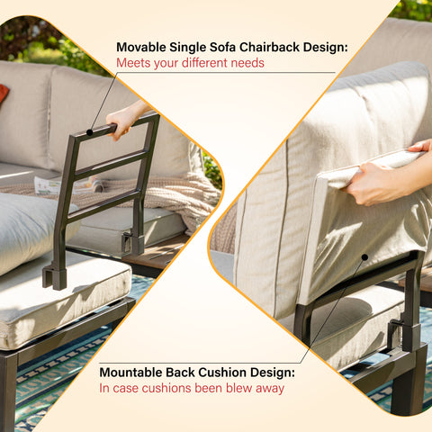 6-Seat Patio Sofa Set with Fire Pit Table