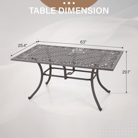 7-Piece Cast Aluminum Patio Dining Set Rectangle Table & Flower Back Chairs