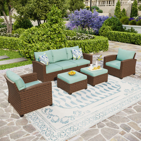 Upgraded Outdoor Sofa Set Rattan Set with Thick Cushions