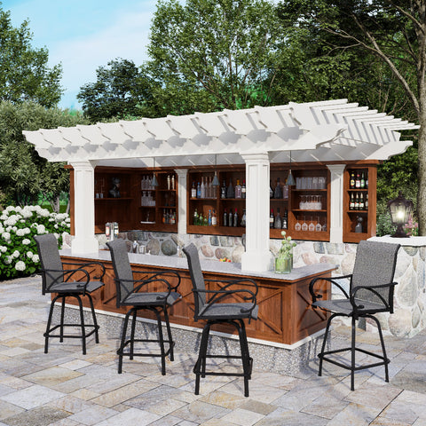 Grey Textilene Sling Fabric Patio Swivel High Bar Stools