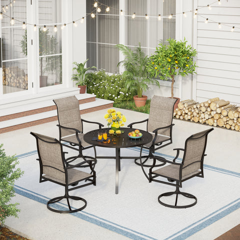 5/7-Piece Outdoor Patio Dining Set with Round Table and High Back Textilene Swivel Chair
