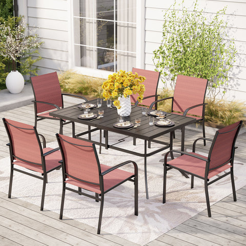 7-Piece Colorful Textilene Fixed Chair Dining Sets for Backyard