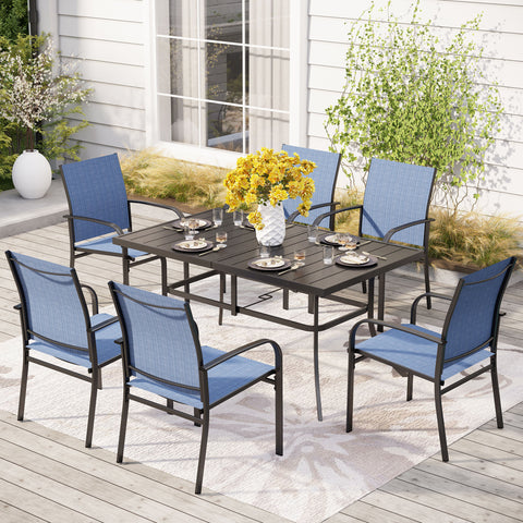 7-Piece Colorful Textilene Fixed Chair Dining Sets for Backyard