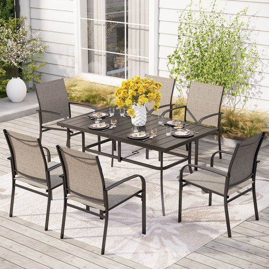 7-Piece Colorful Textilene Fixed Chair Dining Sets for Backyard