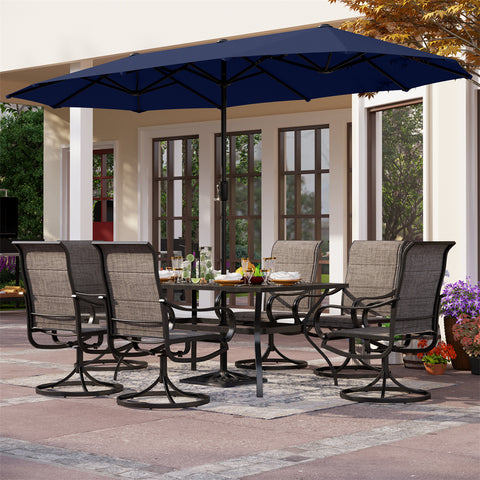 8-Piece Patio Dining Set with 13ft Umbrella Textilene Swivel Chair & Slat Rectangle Table