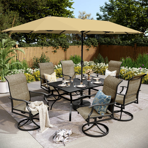 8-Piece 13ft Umbrella Patio Dining Set with High Back Textilene Swivel Chair and Metal Table