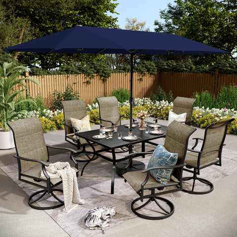 8-Piece 13ft Umbrella Patio Dining Set with High Back Textilene Swivel Chair and Metal Table