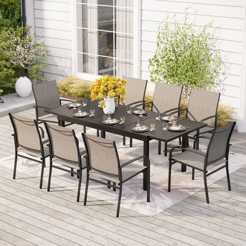 9-Piece Patio Dining Set Reinforced Extendable Table & Textilene Fixed Chairs