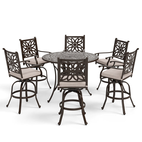 7-Piece Classic Cast aluminum Swivel Patio Bar Stool Sets