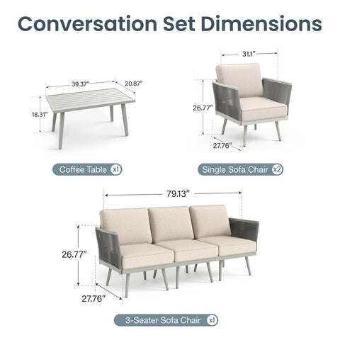 5 Seats Wicker Patio Conversation Sofa Set with Classic Rope Rattan Style