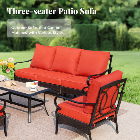 5-Seater Rattan-steel Luxurious Outdoor Sofa Set with 56" Fire Pit Table