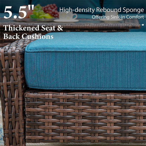 5 Seats Wicker Patio Conversation Sofa Set with Swivel Chairs