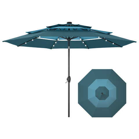 10ft 3 Tier Auto-tilt Patio Umbrella with Solar Powered LED Lights