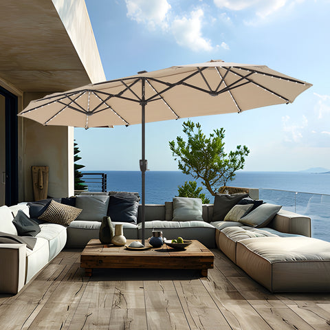 13ft Large Double-Sided Patio Umbrella with Solar Powered LED Lights