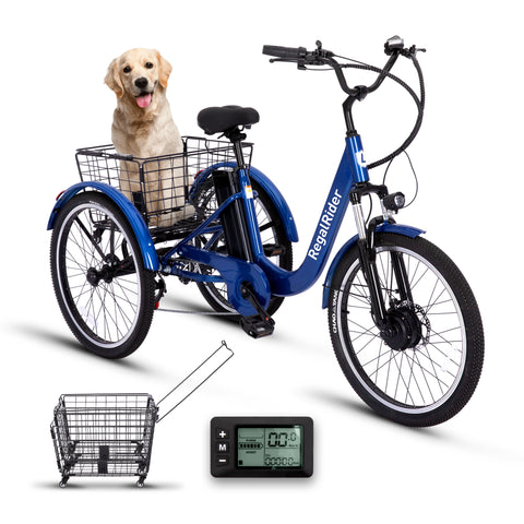 RegalRider 24" Electric Tricycle - 7-Speed 330lbs Cargo Trike with Removable Battery & Large Cargo Basket for Family Adventures, Senior Mobility & Pet Lovers