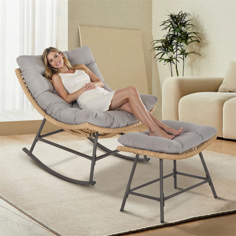 Outdoor Rattan Papasan Sofa Lounge Chair with Thick Cushions