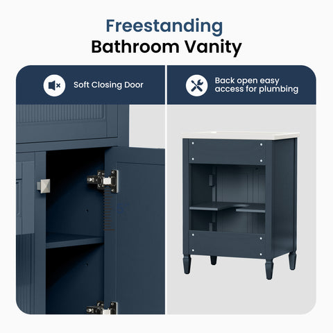 Traditional Free Standing Single Bathroom Vanity with One-Piece Ceramic Top and Integrated Sink