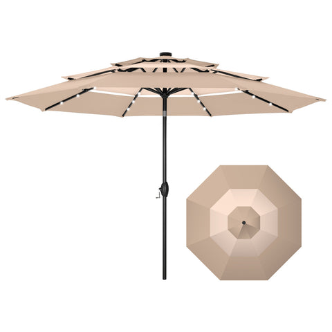 10ft 3 Tier Auto-tilt Patio Umbrella with Solar Powered LED Lights