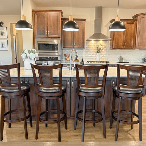 Phi Villa 360° Swivel Retro Wooden Bar Height Stools with Backs