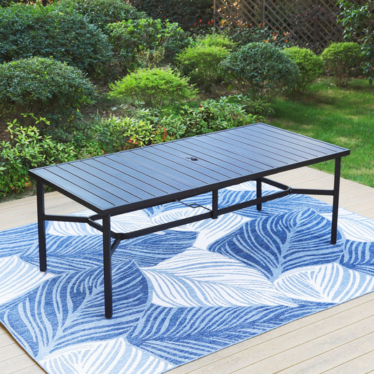 83" Steel Outdoor Patio Dining Table with Umbrella Hole for 8 People