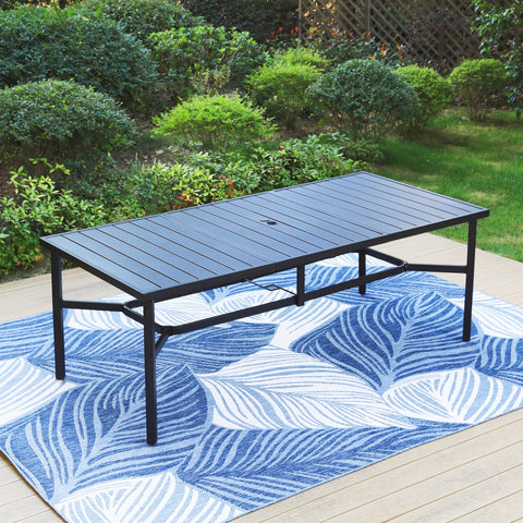 83" Steel Outdoor Patio Dining Table with Umbrella Hole for 8 People