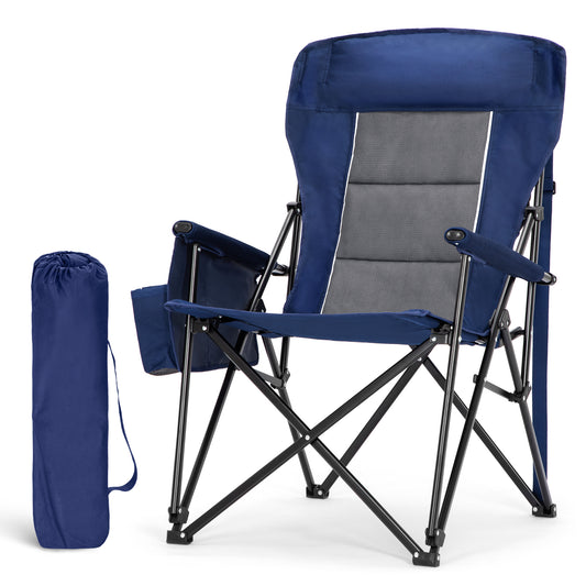 LET'S CAMP Oversized Camping Chairs High Back Heavy Duty Lawn Chair Support 500LBS, Portable Collapsible Chair with Cup Holder, Side Pocket(Blue)