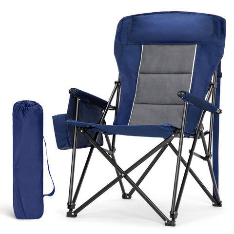 LET'S CAMP Oversized Camping Chairs High Back Heavy Duty Lawn Chair Support 500LBS, Portable Collapsible Chair with Cup Holder, Side Pocket(Blue)