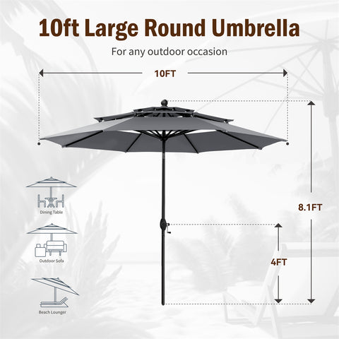 10ft 3 Tier Auto-tilt Patio Umbrella Outdoor Double Vented Umbrella