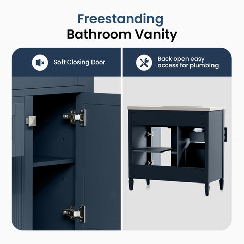 Traditional Free Standing Single Bathroom Vanity with One-Piece Ceramic Top and Integrated Sink