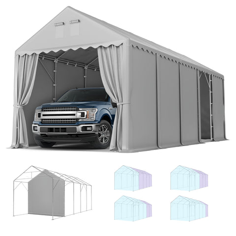 13ft Modern Outdoor Gray Carport Storage Shed